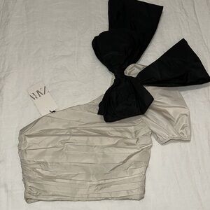 Zara Bow Sleeve One Shoulder Blouse